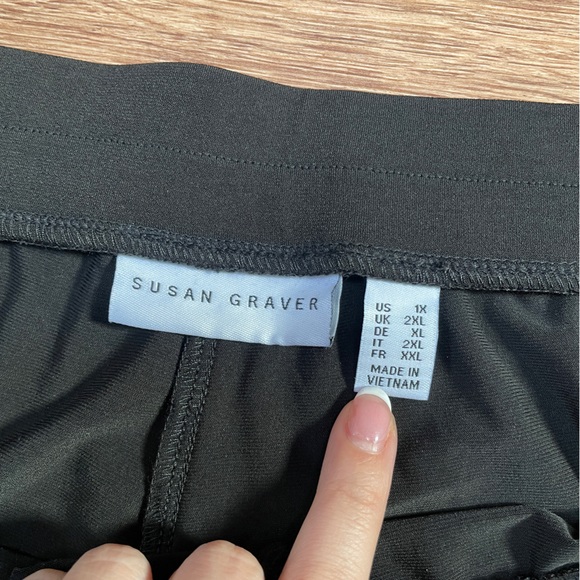 Susan Graver Stretchy Pants Split Leg Detail Size 1X Gold Black Comfortable - Picture 4 of 8